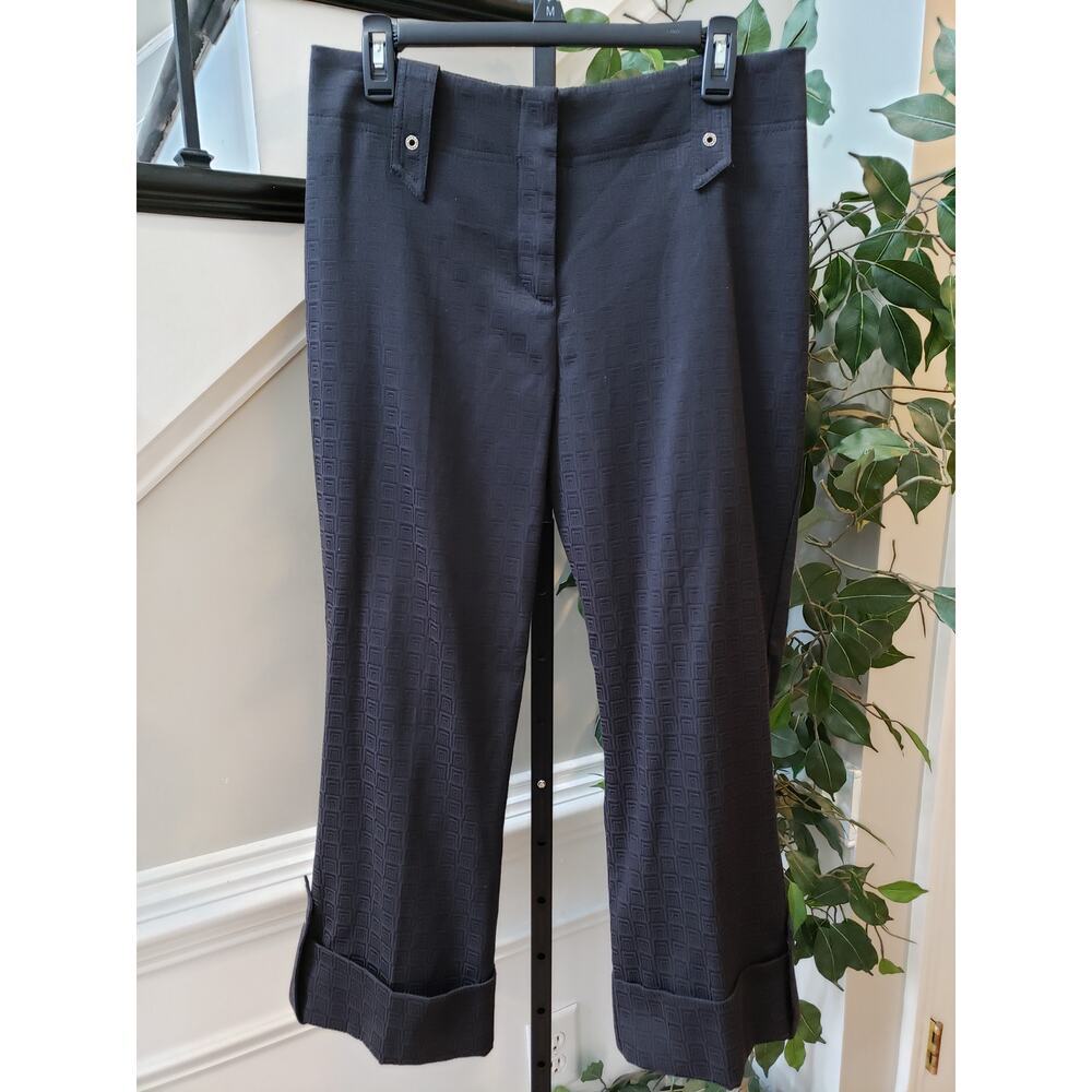 Mesmerize Trouser Pants Women's 10 Black Textured Cotton Stretch Pockets Cuffed